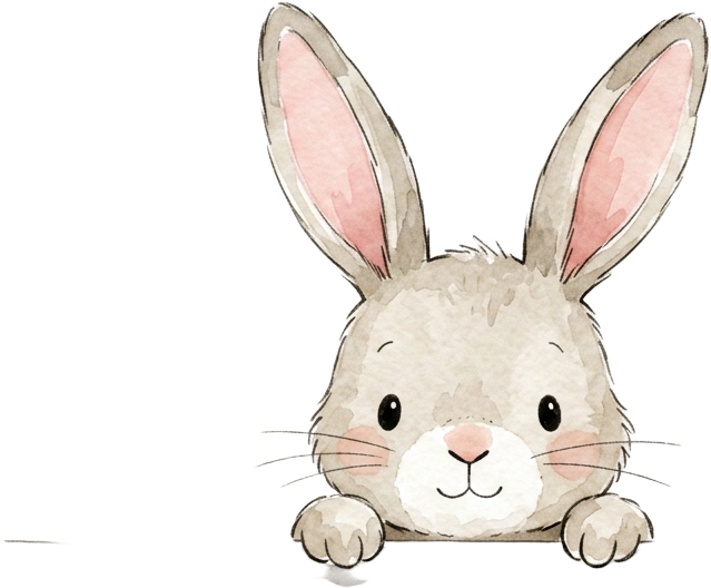 Watercolor bunny peeking over the card